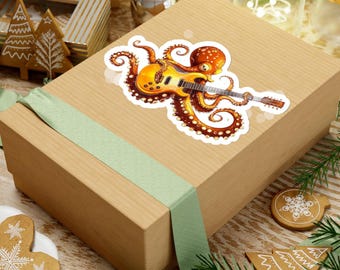 Octopus Playing Guitar Sticker: Ocean Music Lover Gift