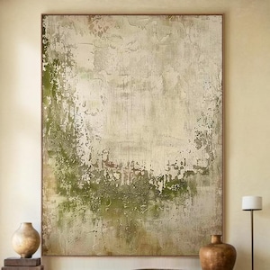 Beige Wabi Sabi Wall Art Green Beige Abstract Painting Large Green Simple Wall Art Beige Textured Canvas Painting Neutral Wall Art Decor