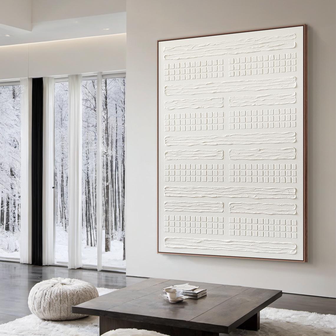 Large White Textured Abstract Painting on Canvas – Minimalist 3D ...