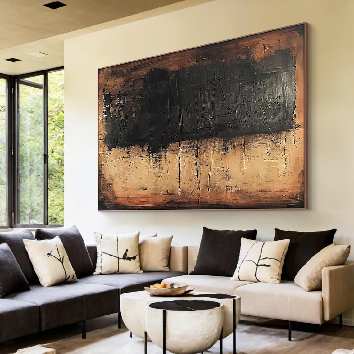 Large Wabi Sabi Abstract Painting, Neutral Black Textured Canvas Art ...
