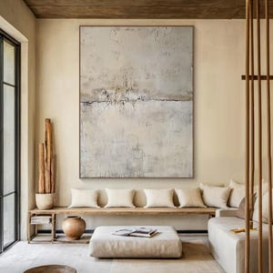 Decoración de pared wabi-sabi de gran tamaño en color beige, decoración de pared abstracta en color beige, arte de pared con textura gris original, decoración moderna para el hogar