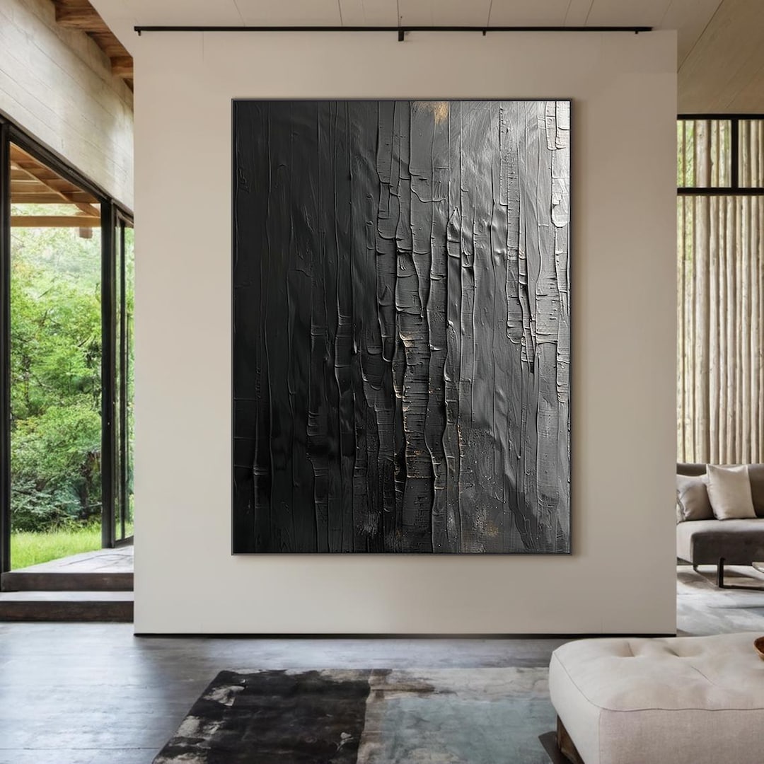 Large Black Wabi-sabi Wall Art, Abstract Painting on Black Canvas ...