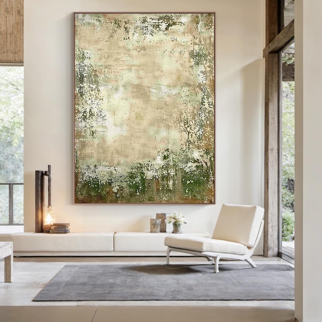 Large Green Beige Abstract Painting on Canvas, Neutral Textured Wall ...