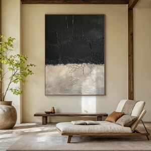 Large grey wabi-sabi wall art decor, black abstract wall art decor, original grey textured wall art, modern living room decor