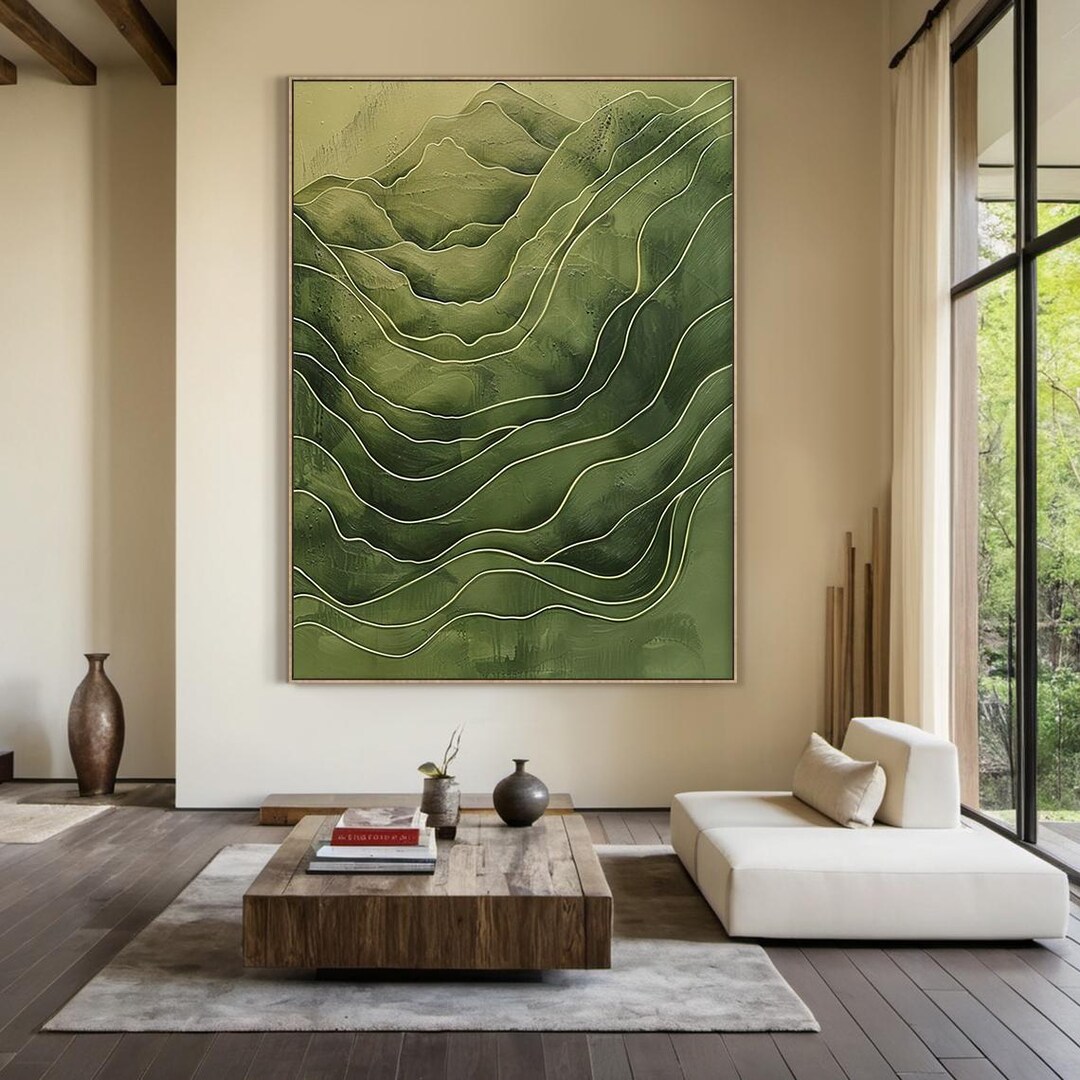 Original Green Wabi Sabi Wall Art Green Minimalist Abstract Oil ...