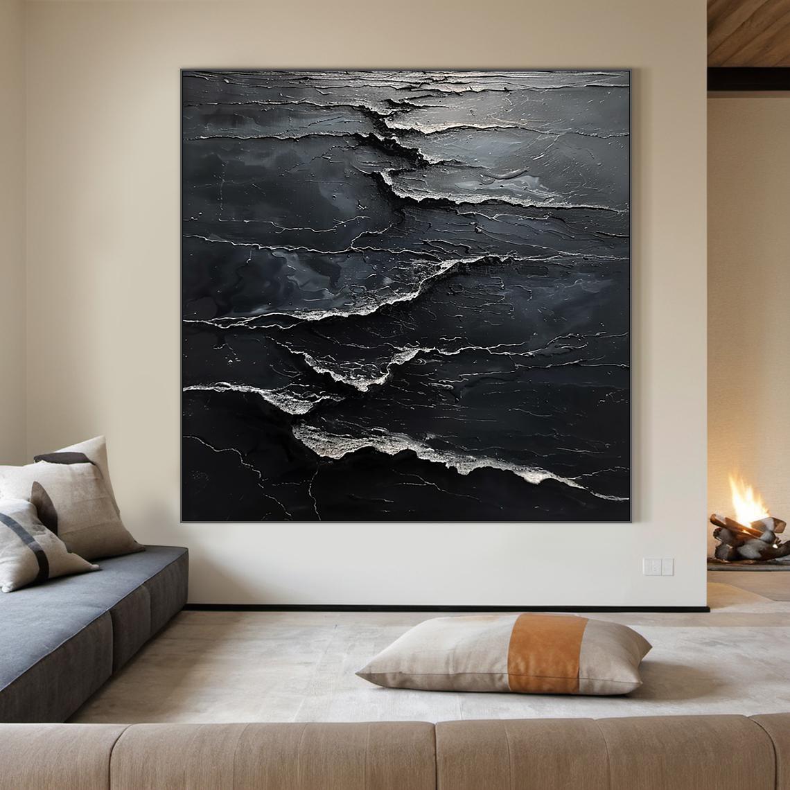 Black Wabi Sabi Wall Art Black Minimalist Abstract Oil Painting Canvas ...