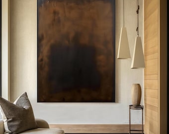 Abstracte bruine muurkunst, bruin en zwart canvas textuur schilderij, moderne minimalistische muurkunst, wabi-sabi wanddecor, moderne muurkunst