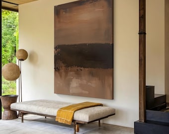 Original brown Wabi Sabi Wall Art brown Abstract Painting Large brown Simple Wall Art black Textured Canvas Painting Neutral Wall Art Decor