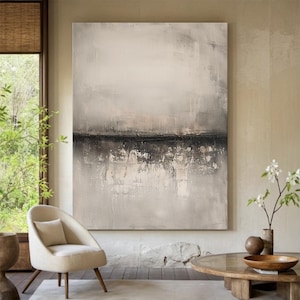 Taupe Wabi-sabi wall art, large Taupe abstract art, black textured wall art, original hand-painted oil painting, modern living room decor