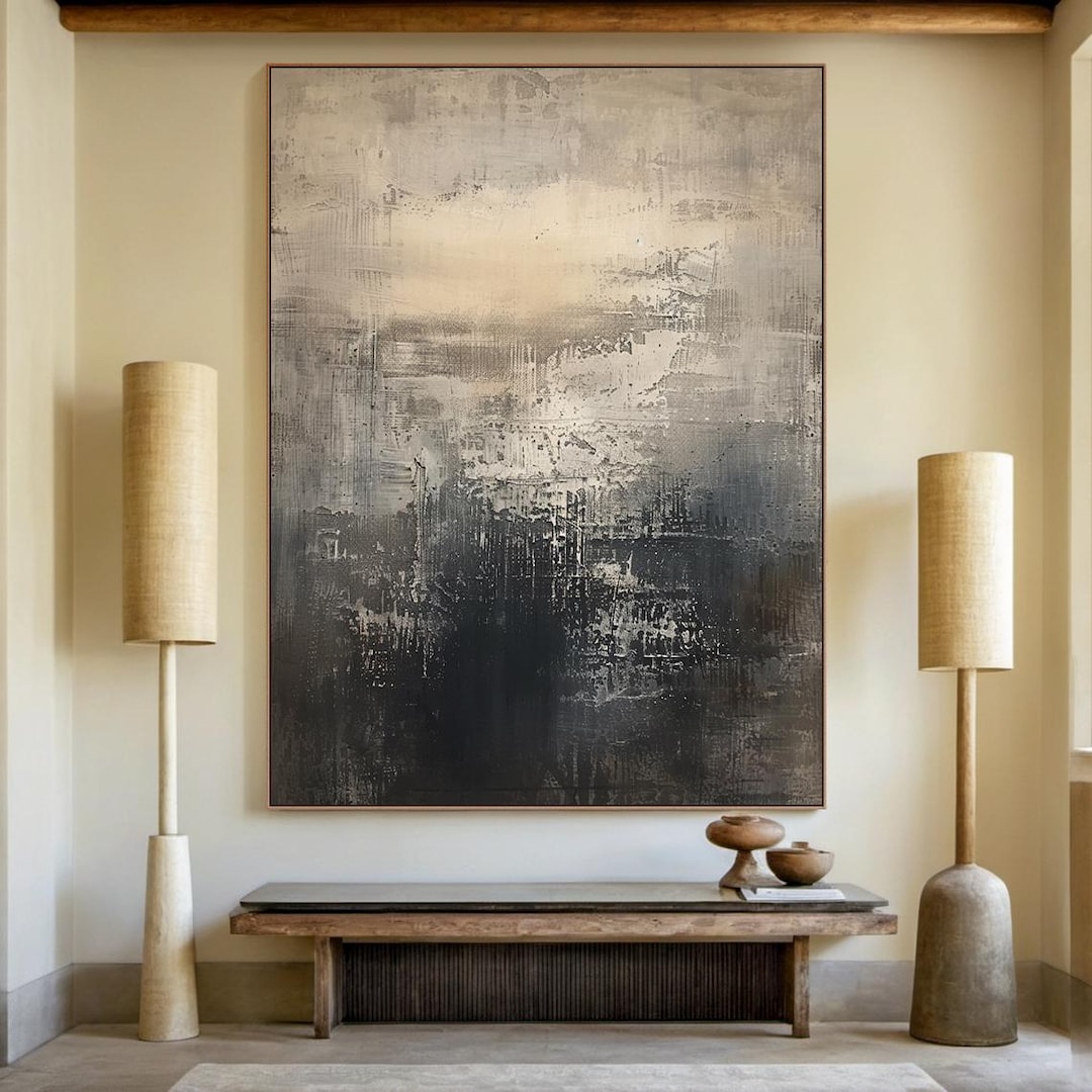 Wabi Sabi Large Textured Oil Painting | Minimalist Wall Art in Grey ...