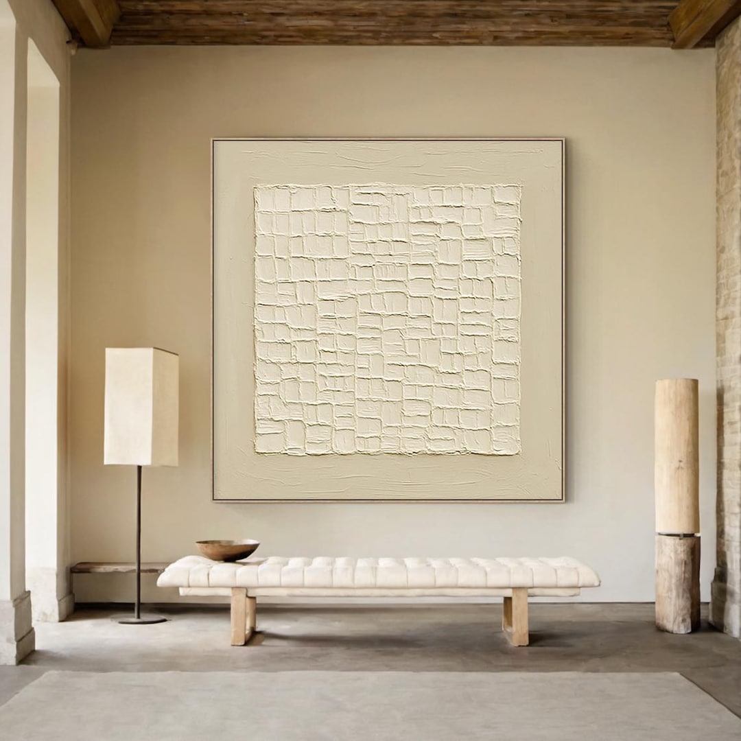 Large Beige Geometric Textured Canvas Wall Art | Modern Minimalist 3D ...