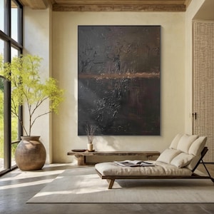 Black minimalist wabi-sabi style wall art, black textured wall art, black abstract oil painting, modern home decor, handmade painting gift