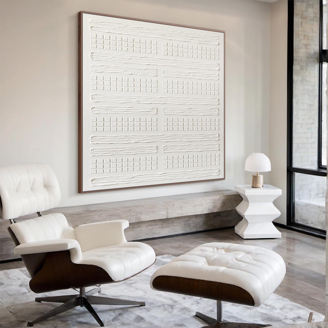 Large White Textured Abstract Painting on Canvas – Minimalist 3D ...