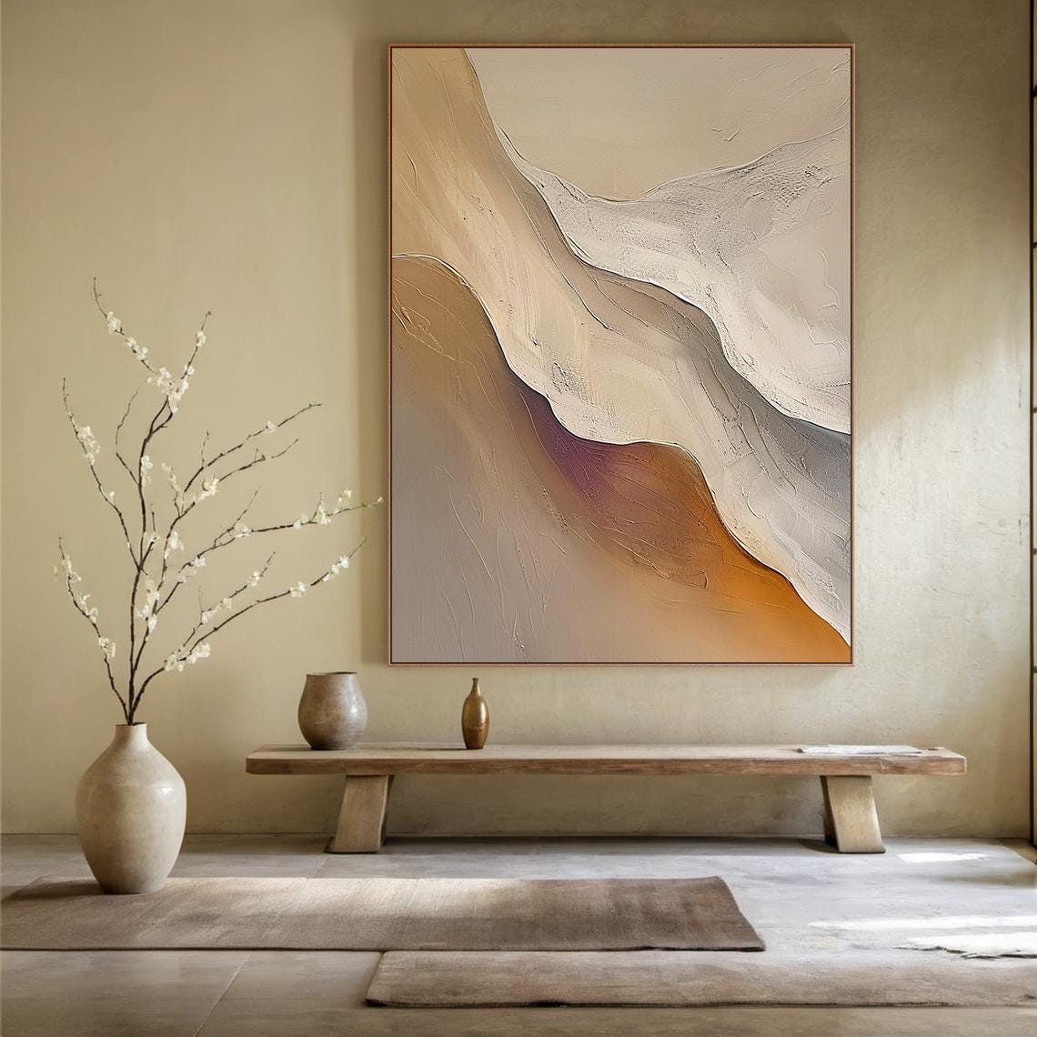 Large Original Beige Minimalist Canvas Abstract Painting, Light Brown ...