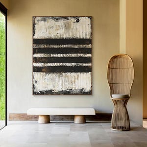White minimalist style wall art, black textured wall art, white abstract canvas painting, modern home decor, handmade gift