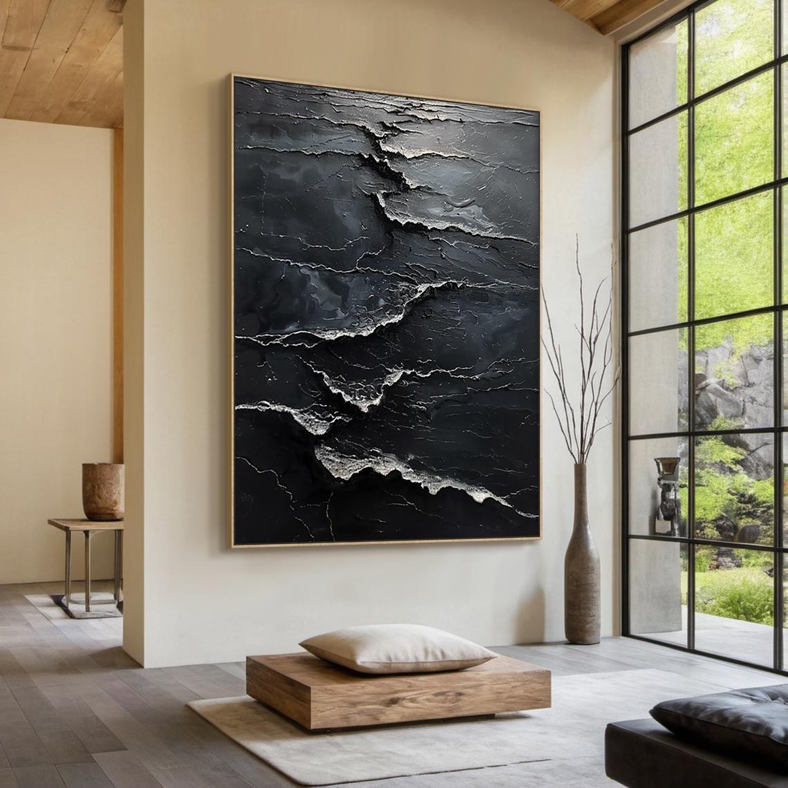Black Wabi Sabi Wall Art Black Minimalist Abstract Oil Painting Canvas ...