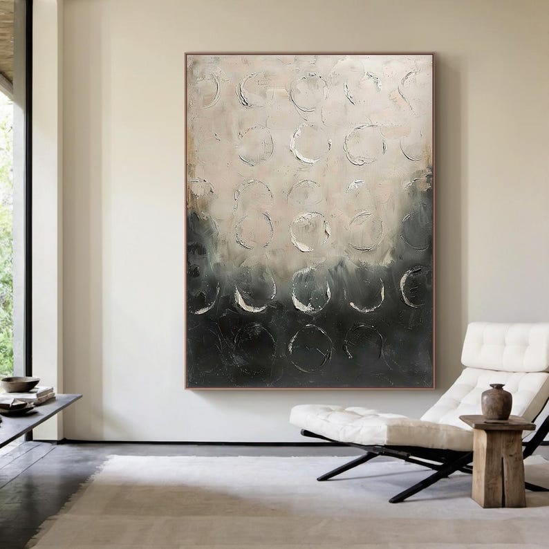 Large Abstract Canvas Painting in Beige Gray Black, Modern Wall Art for ...