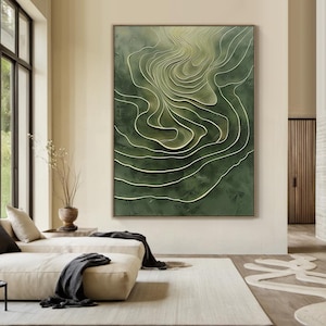 Art mural vert wabi sabi, peinture à l'huile abstraite simple verte, grande toile verte, grande texture 3D, art mural vert moderne, abstrait