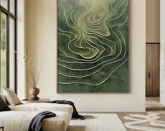 Green Wabi Sabi Wall Art Green Simple Abstract Oil Painting Canvas Large Green 3D Texture Wall Art Modern Green Abstract Wall Art