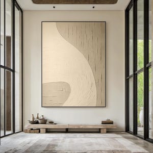 Grande peinture murale minimaliste beige, peinture texturée brune, peinture abstraite minimaliste moderne beige, art minimaliste beige, art 3D beige