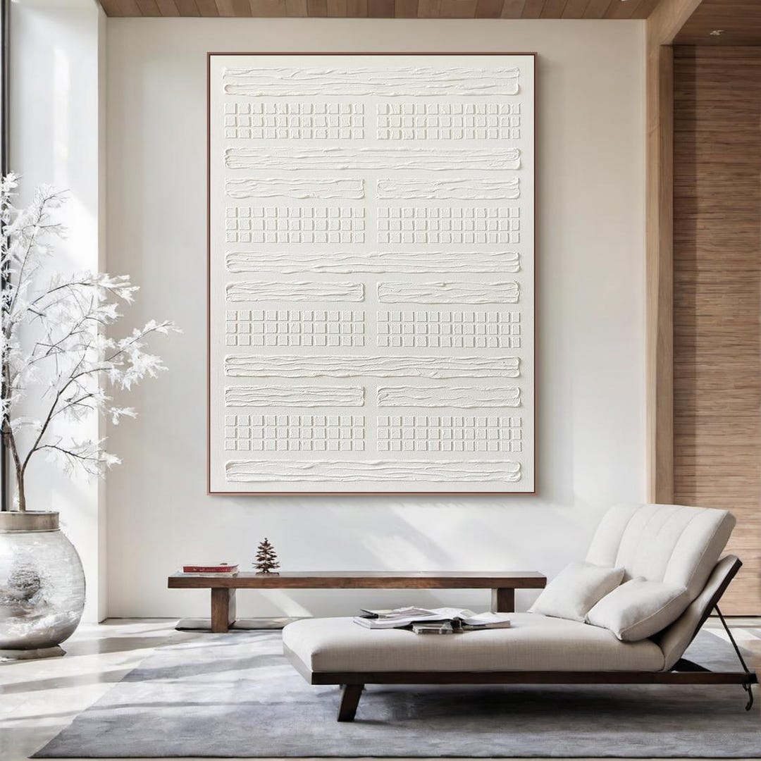 Large White Textured Abstract Painting on Canvas – Minimalist 3D ...