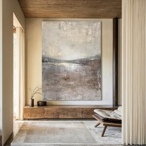Large original beige minimalist canvas abstract painting, grey wabi-sabi wall painting, grey textured abstract art, modern home decor