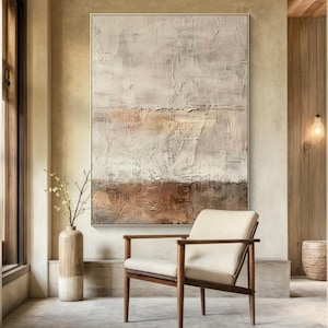 Wabi Sabi Textured Abstract Painting, Earth Tone Plaster Wall Art, Minimalist Handmade Canvas for Living Room or Office