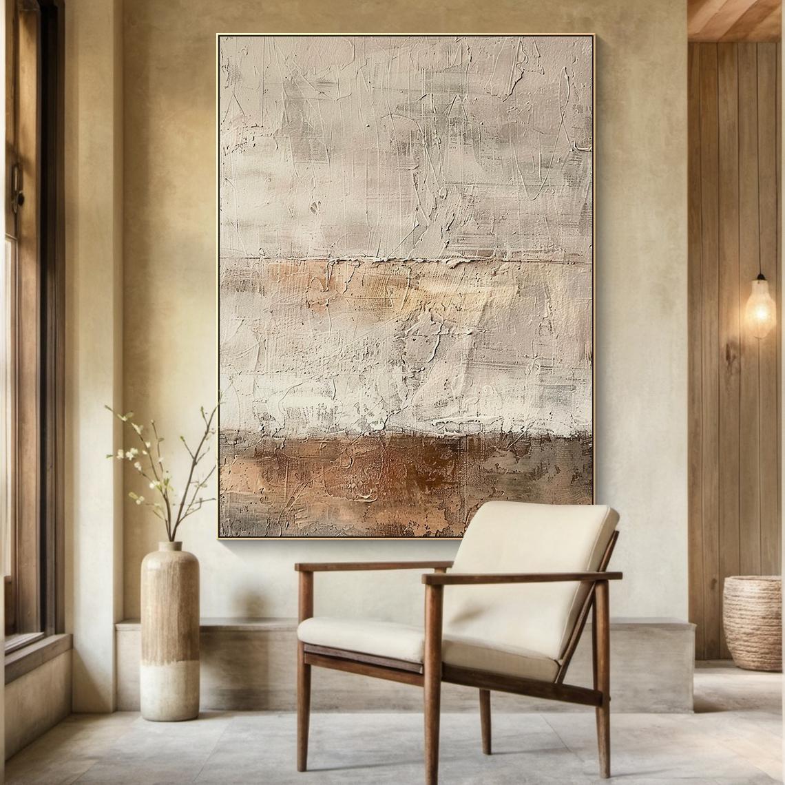Wabi Sabi Textured Abstract Painting, Earth Tone Plaster Wall Art, Minimalist Handmade Canvas for Living Room or Office