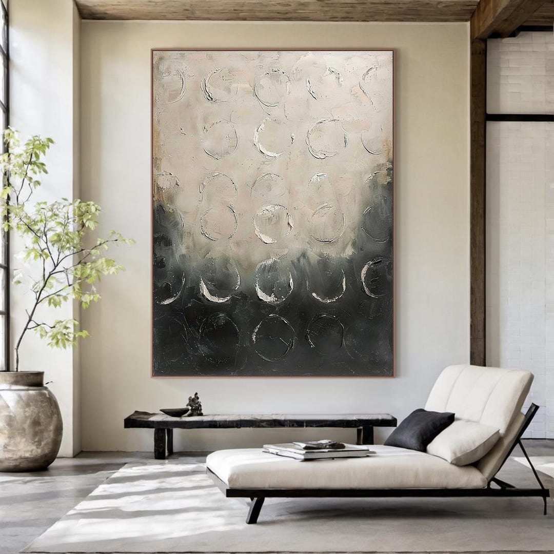 Large Abstract Canvas Painting in Beige Gray Black, Modern Wall Art for ...