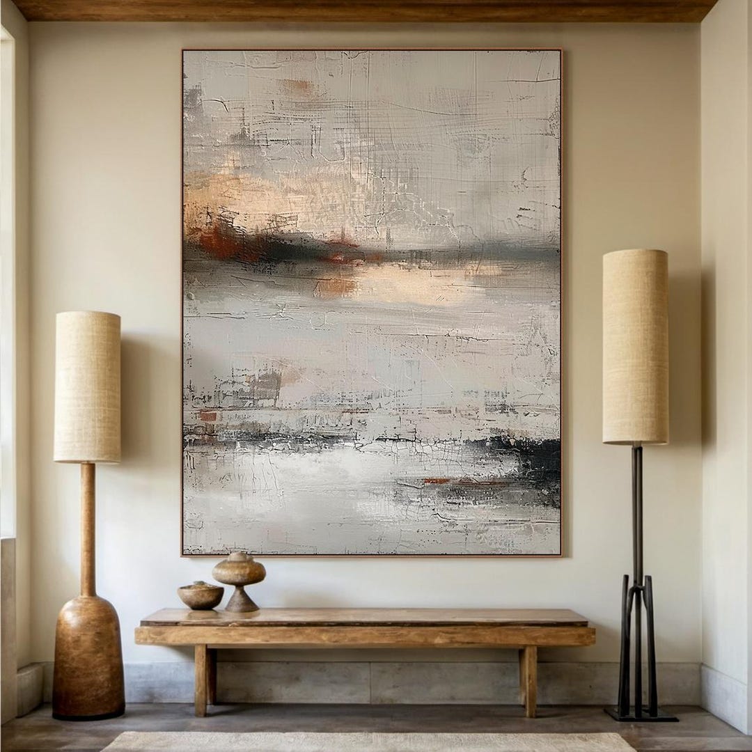 Large Beige Minimalist Abstract Painting - Beige Modern Canvas Wall Art ...