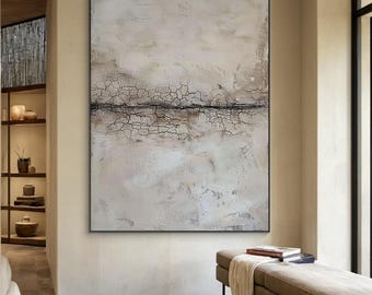 Grey and white wabi-sabi style wall art, large grey and white abstract wall art, black textured wall art, wall decor