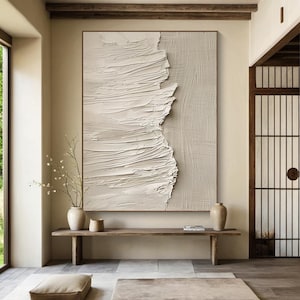 Peinture abstraite sur toile simple beige, art mural beige wabi-sabi, art abstrait beige avec texture 3D, décoration murale de canapé de salon moderne