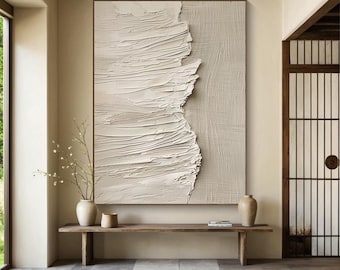 beige simple canvas abstract painting, beige wabi-sabi wall art, beige 3d texture abstract art, modern living room sofa wall decor
