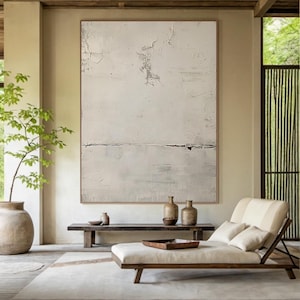 Minimalist White Textured Wall Art, Wabi Sabi Canvas Painting, Japandi Style Large Abstract Artwork for Living Room Decor
