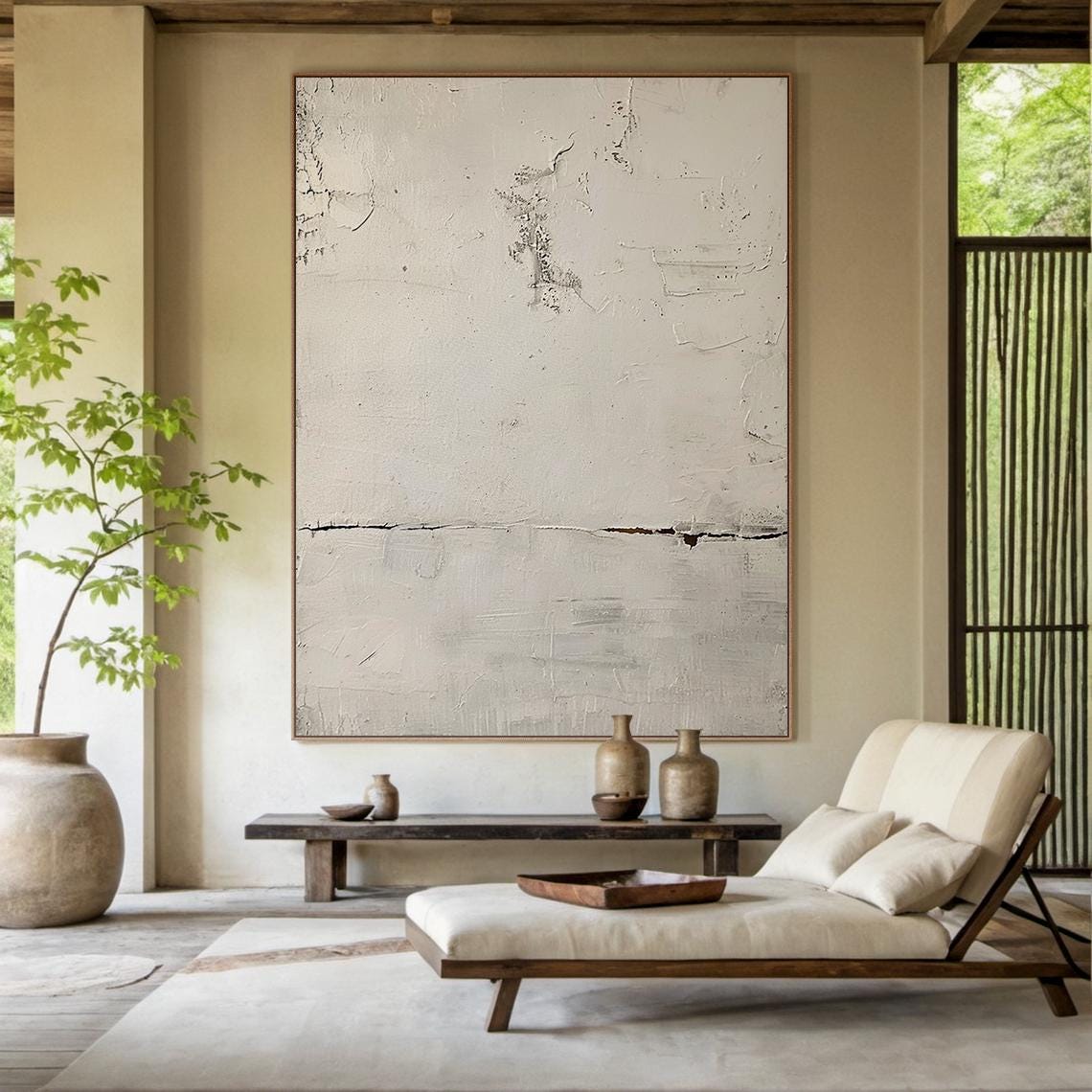 Minimalist White Textured Wall Art, Wabi Sabi Canvas Painting, Japandi ...
