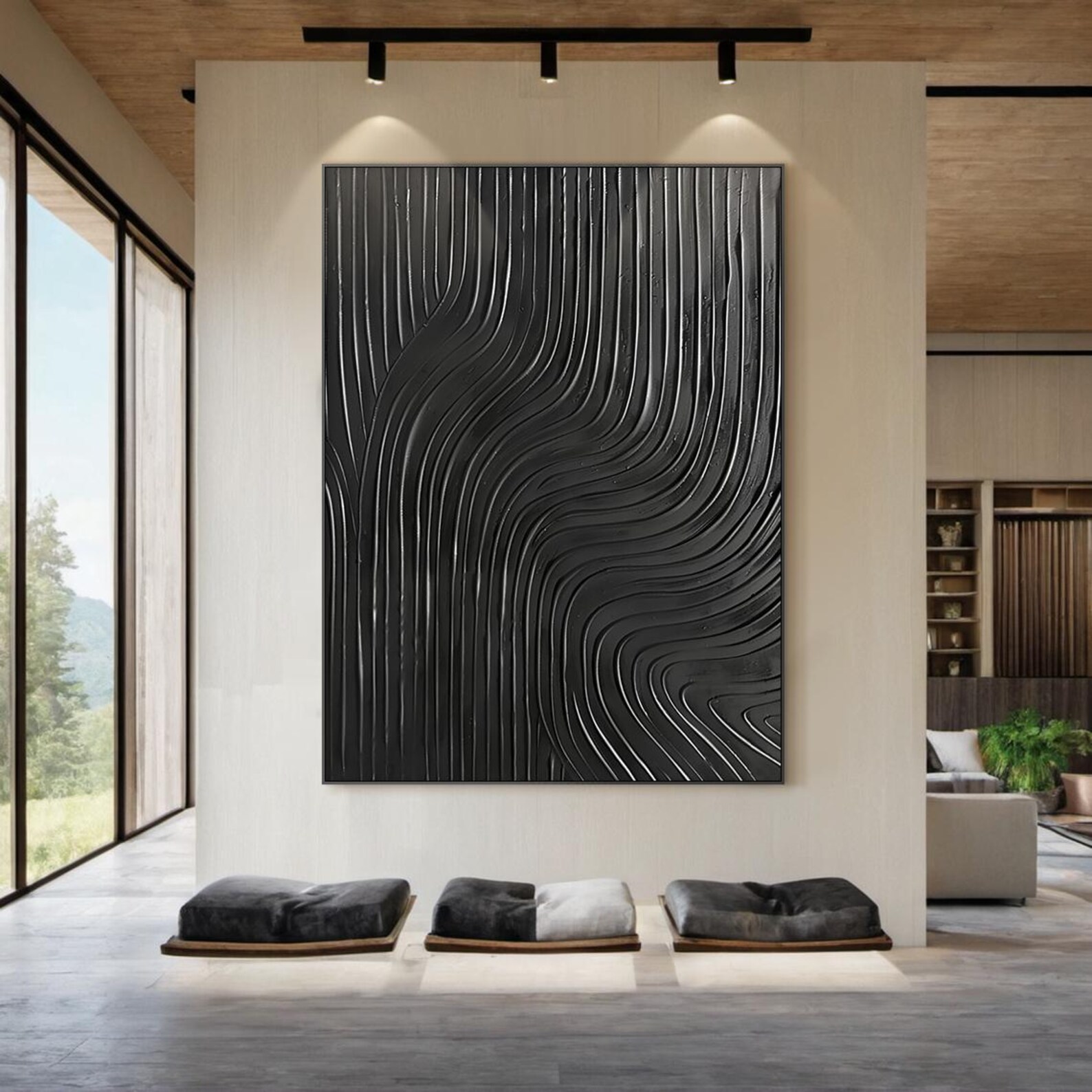 Large Black Wabi-sabi Wall Art, Abstract Oil Painting on Black Canvas ...