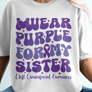 Concienciación sobre la fisura craneofacial retro (Svg/Phg), &quot;Llevo morado por mi hermana&quot; (Svg), &quot;Lazo morado&quot; (Svg), Soporte para paladar hendido (Sublimación Cricut)