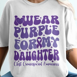 Concienciación sobre la fisura craneofacial retro (Svg/Phg), &quot;Llevo morado por mi hija&quot; (Svg), &quot;Lazo morado&quot; (Svg), Soporte para paladar hendido (Sublimación Cricut)