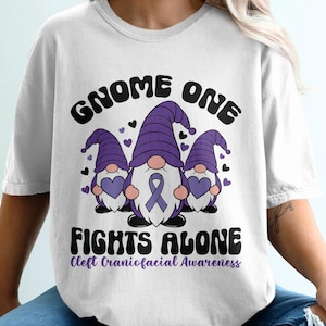 Conciencia de la fisura craneofacial (Svg/Png), Gnomo Uno Lucha Solo (Svg), Cinta Morada (Svg), Soporte para paladar hendido (Sublimación de Cricut)