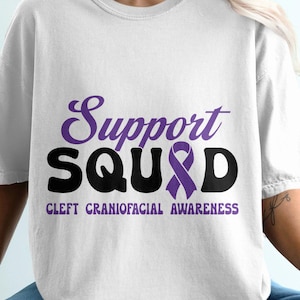 Concienciación sobre la fisura craneofacial (Svg/Png), Equipo de apoyo (Svg), Cinta morada (Svg), Apoyo para paladar hendido (Cricut) Sublimación