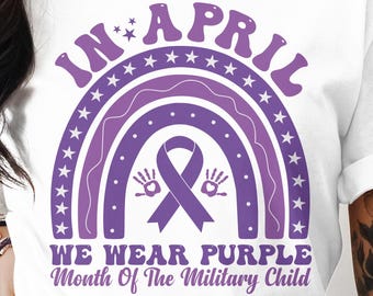 En abril usamos morado Svg Png, Mes del niño militar Svg, Archivo Cricut Svg morado, Diseño de sublimación para niños militares