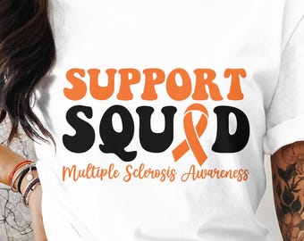 SVG de equipo de apoyo retro, concienciación sobre la esclerosis múltiple, lazo naranja (descarga digital)