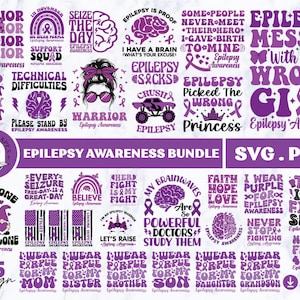 Epilepsy Awareness Svg Png Bundle, Purple Ribbon Svg, Epilepsy Warrior Svg Cricut Cut File Sublimation