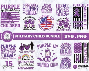 Paquete SVG PNG de niño militar, diseños morados (descarga digital)