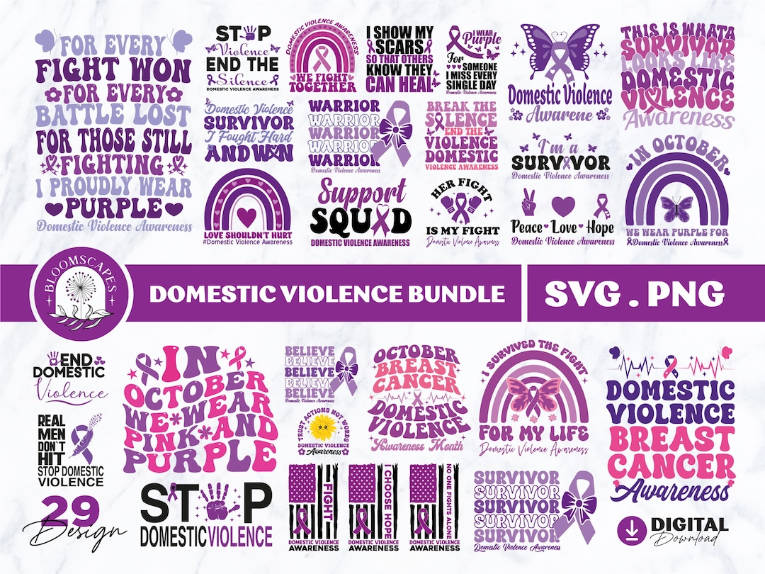 Domestic Violence Awareness SVG PNG Bundle, Purple Ribbon Design ...
