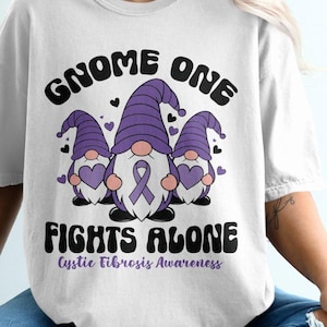 Gnome One Fights Alone Svg, Cystic Fibrosis Awareness Svg Png, Purple Ribbon Svg, CF Support Svg Cricut File Sublimation