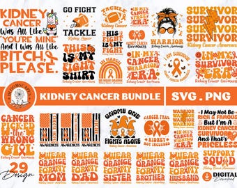 Kidney Cancer Awareness SVG PNG Bundle, Orange Ribbon Warrior Support (Digital Download)