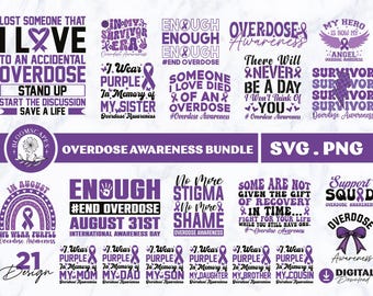 Overdose Awareness SVG PNG Bundle, Purple Ribbon Designs (Digital Download)