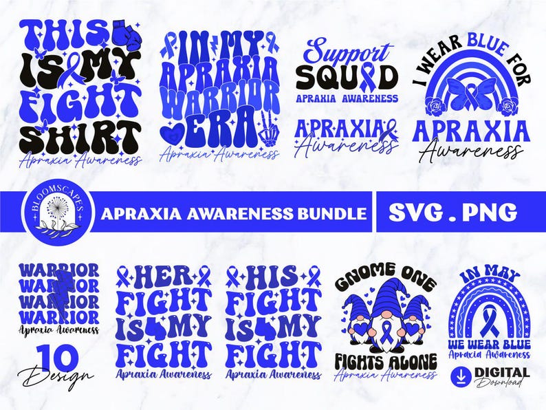 Apraxia Awareness SVG PNG Bundle, Blue Ribbon Designs (digital Download ...