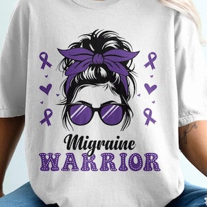 Migraine Warrior Messy Bun Svg, Migraine Awareness Svg Png, Purple Ribbon, Chronic Headache Pain Support Svg Cricut Sublimation Design